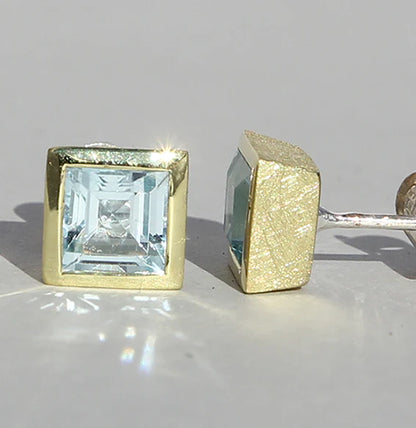 Vergoldeter Silberohrstecker Carree Topas - Perla d'Oro