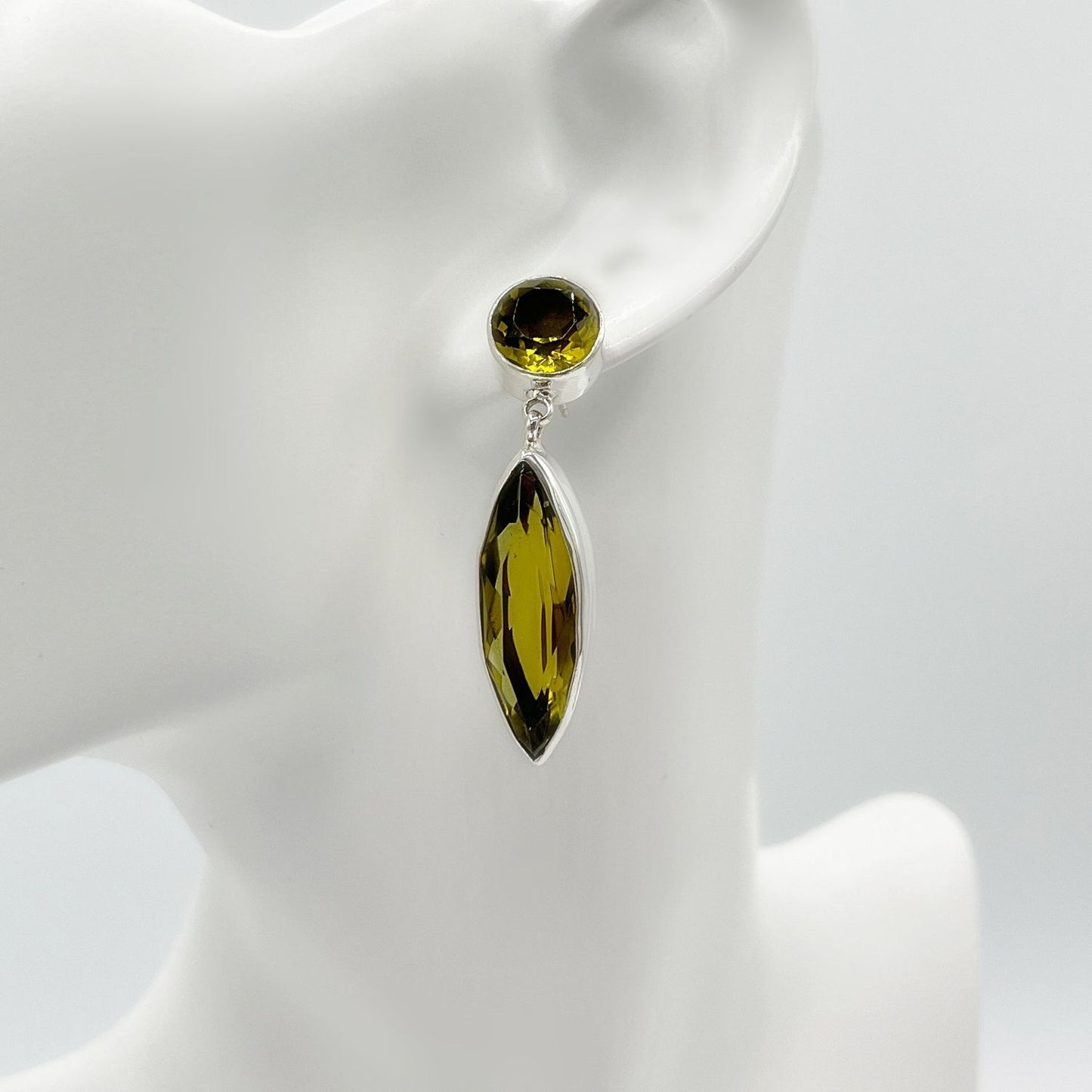 Ohrhänger Obsidian goldbraun Beauty aus 925er Silber, Navette 1×3 cm und runder 1 cm Stein, handgefertigt