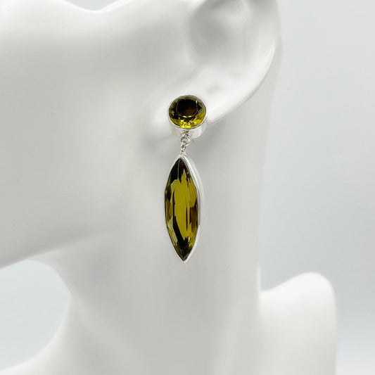 Ohrhänger Obsidian goldbraun Beauty aus 925er Silber, Navette 1×3 cm und runder 1 cm Stein, handgefertigt