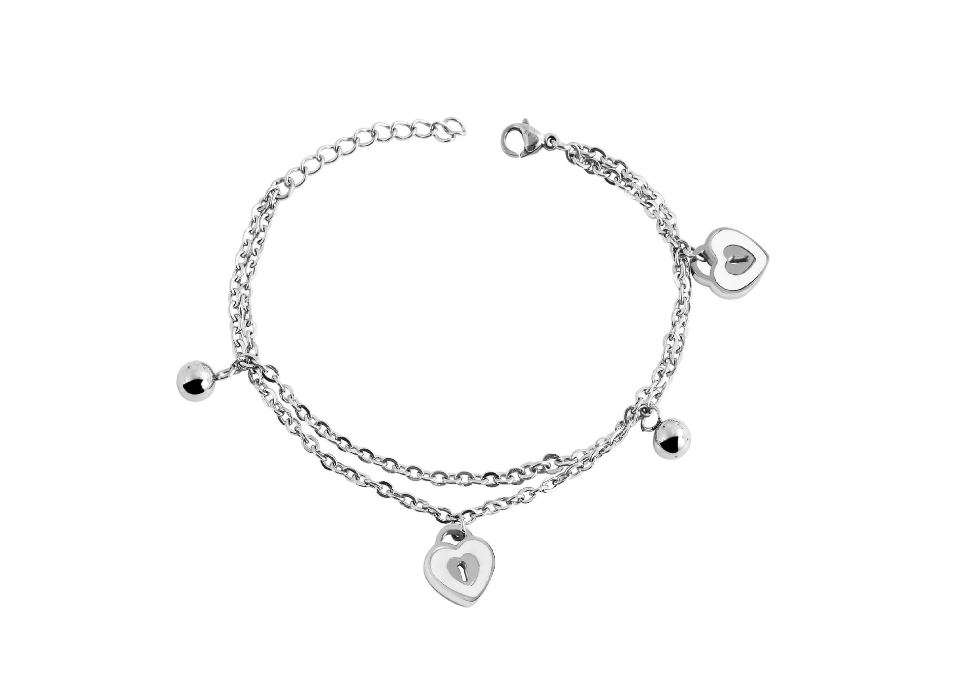 Damenarmband mit Herz & Kugeln Anhänger - Perla d'Oro