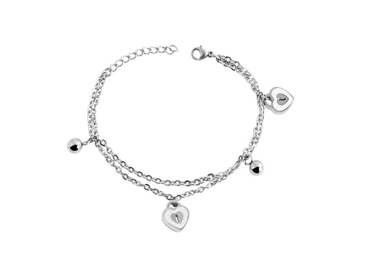 Damenarmband mit Herz & Kugeln Anhänger - Perla d'Oro