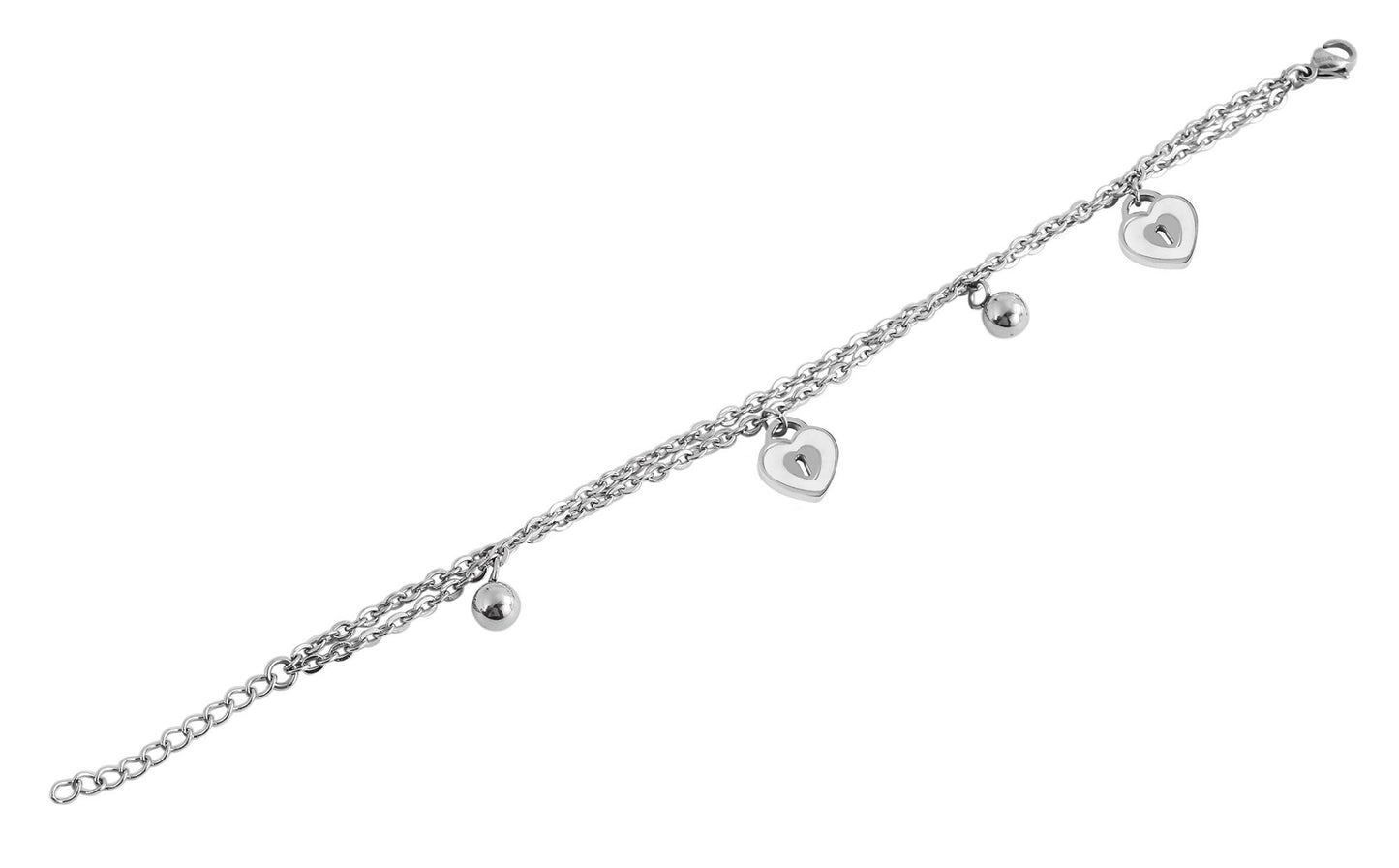 Damenarmband mit Herz & Kugeln Anhänger - Perla d'Oro