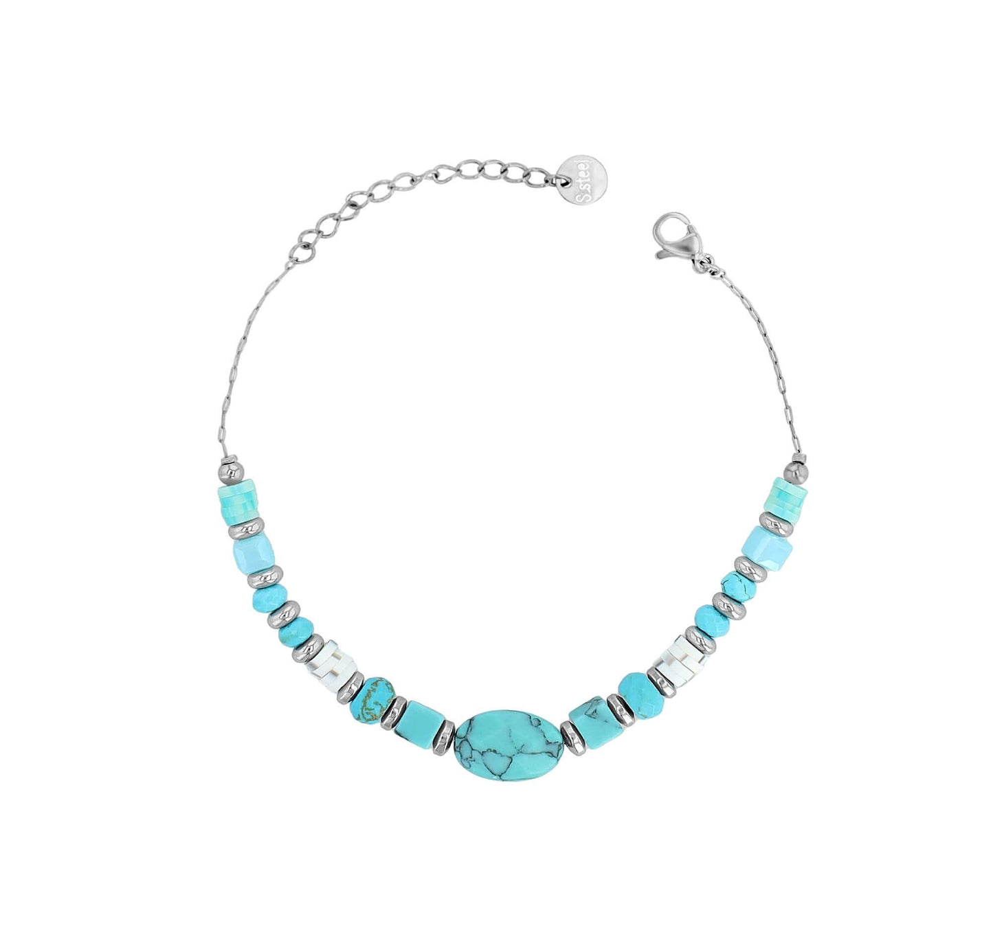 Edelstahlarmband mit Naturstein – Türkis - Perla d'Oro