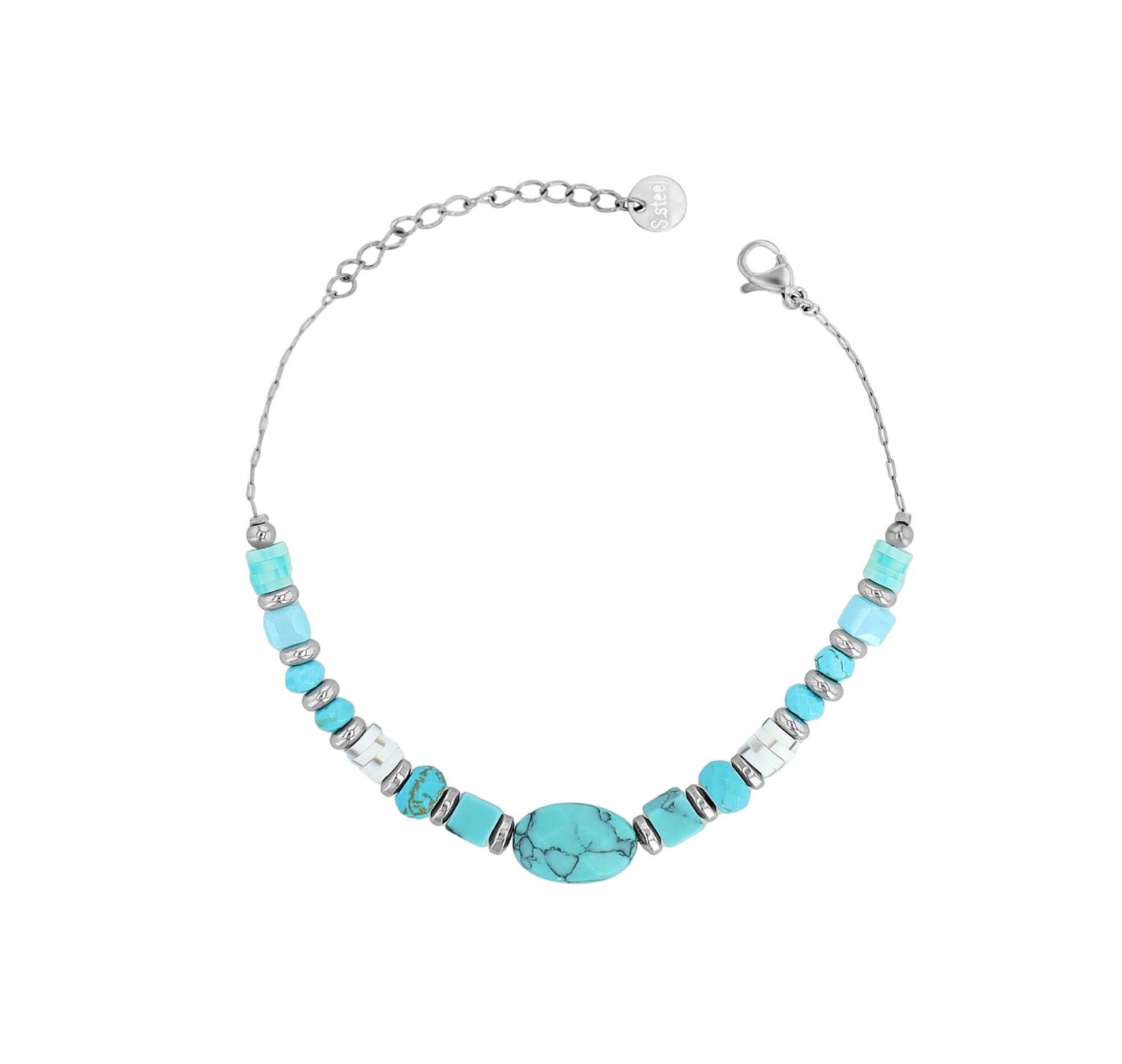 Edelstahlarmband mit Naturstein – Türkis - Perla d'Oro