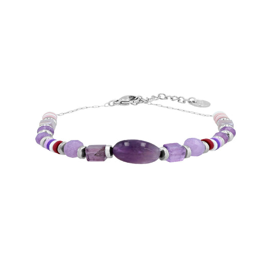 Edelstahlarmband mit Naturstein – Amethyst - Perla d'Oro