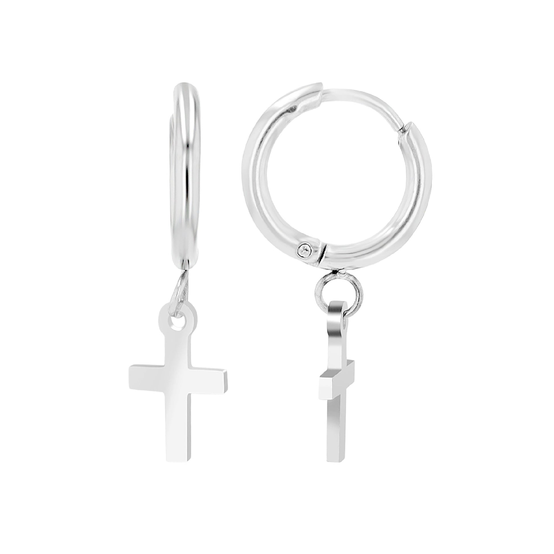 Edelstahl Creolen mit Kreuzanhänger - Perla d'Oro