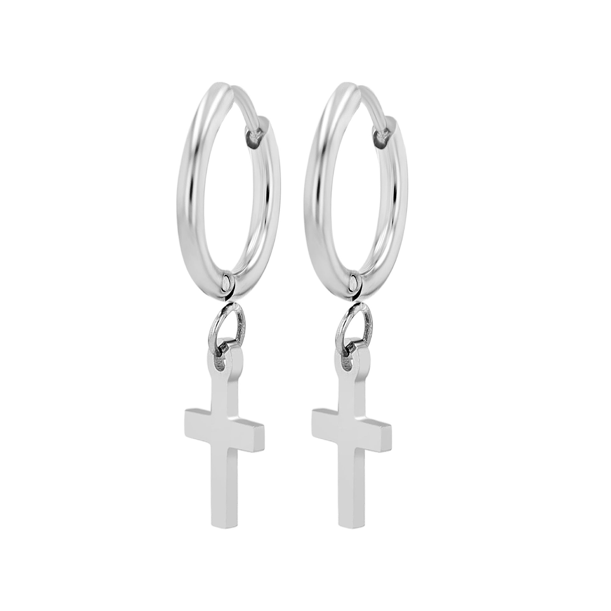 Edelstahl Creolen mit Kreuzanhänger - Perla d'Oro