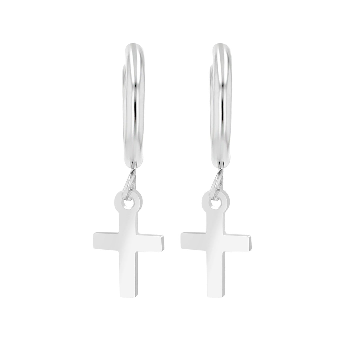 Edelstahl Creolen mit Kreuzanhänger - Perla d'Oro