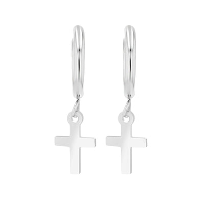 Edelstahl Creolen mit Kreuzanhänger - Perla d'Oro