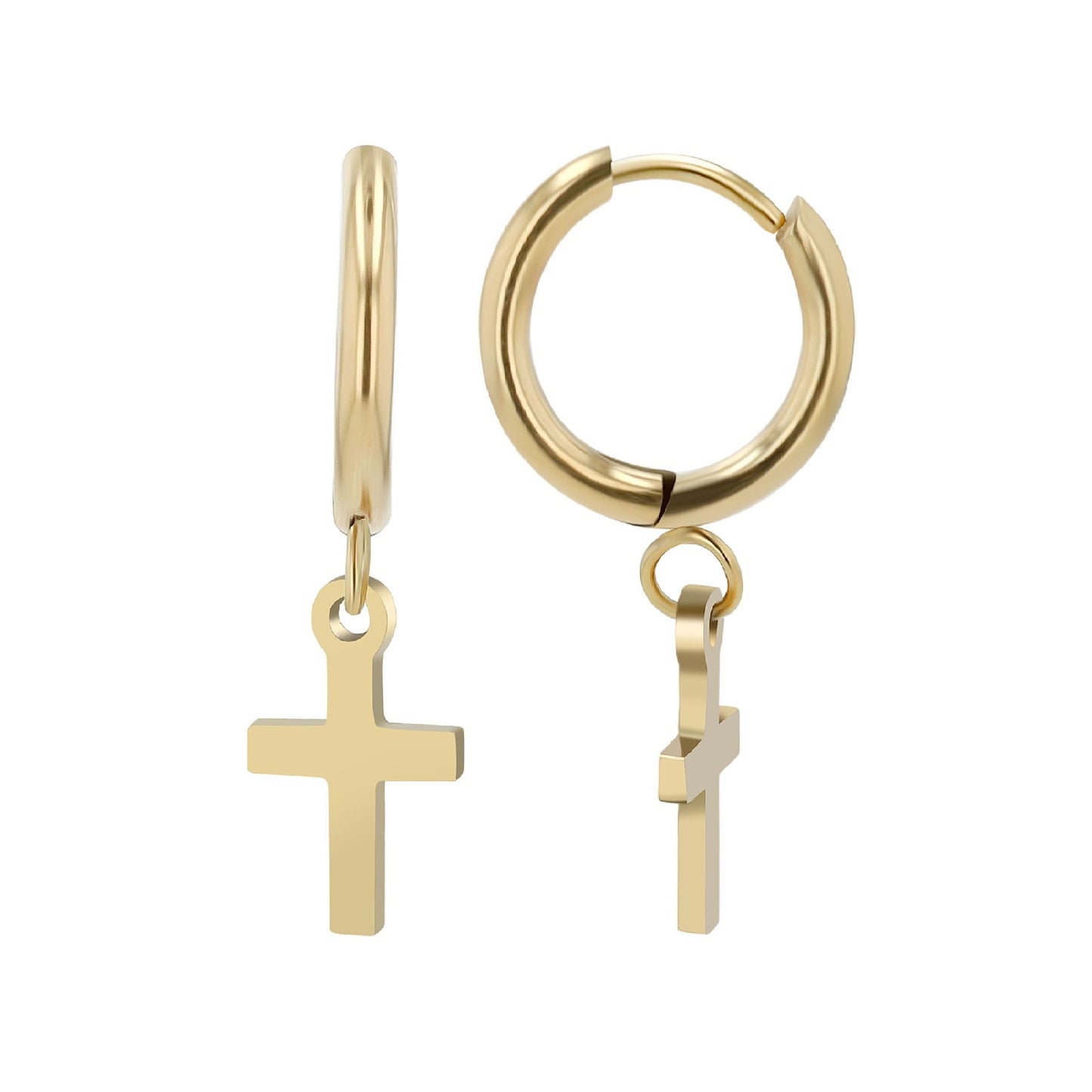 Edelstahl Creolen mit Kreuzanhänger - Perla d'Oro