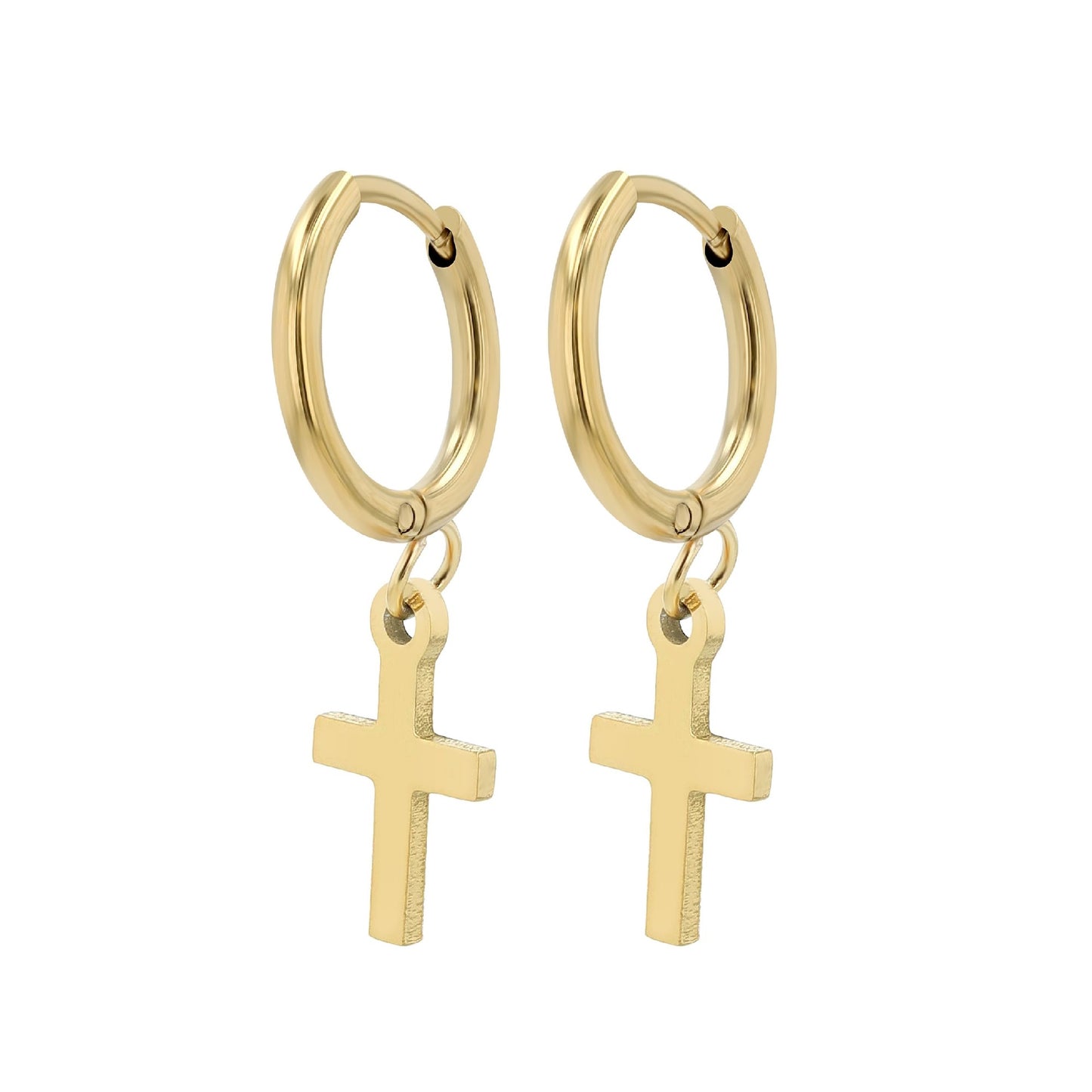 Edelstahl Creolen mit Kreuzanhänger - Perla d'Oro