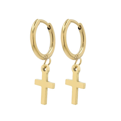 Edelstahl Creolen mit Kreuzanhänger - Perla d'Oro