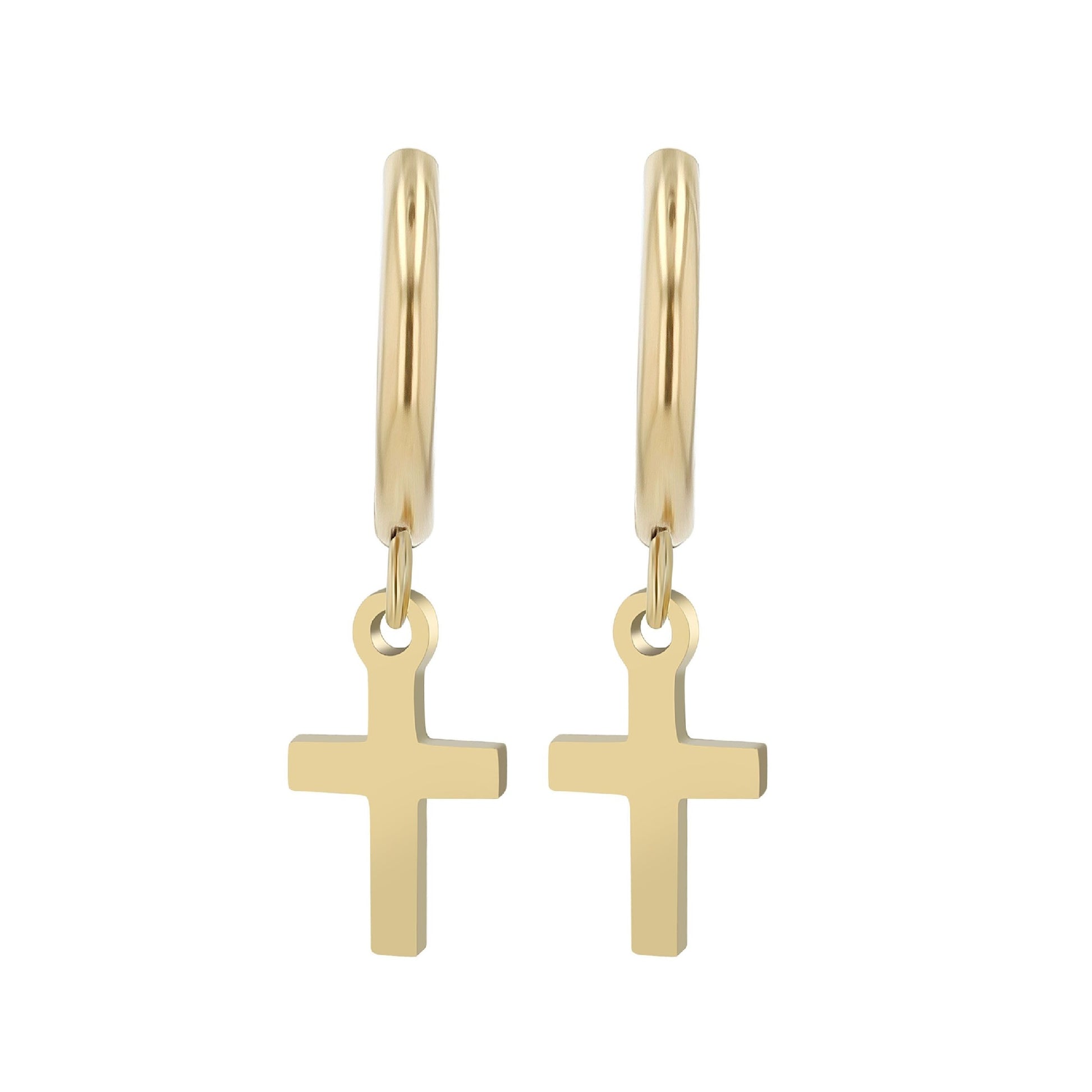 Edelstahl Creolen mit Kreuzanhänger - Perla d'Oro