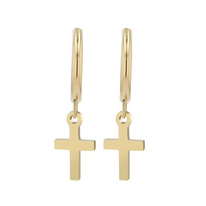 Edelstahl Creolen mit Kreuzanhänger - Perla d'Oro