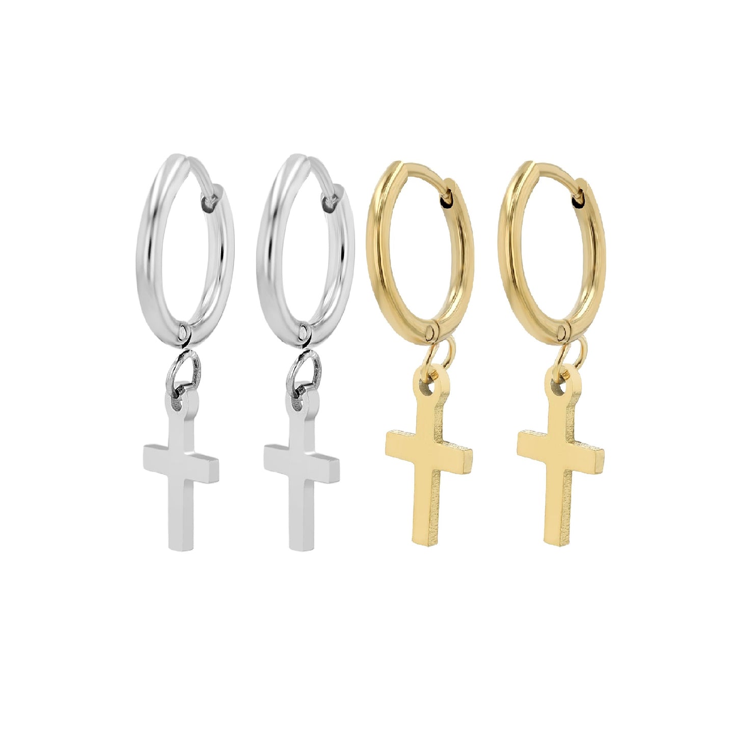 Edelstahl Creolen mit Kreuzanhänger - Perla d'Oro