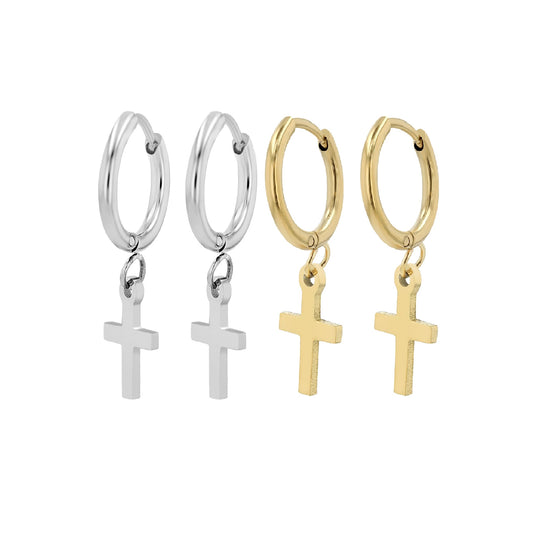 Edelstahl Creolen mit Kreuzanhänger - Perla d'Oro