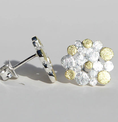 Ohrstecker Constella 15 mm aus 925 Sterlingsilber mit 18ct Gelbvergoldung, blütenförmige Cluster aus Silber und Gold