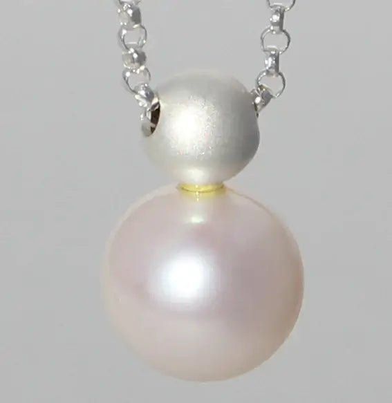 Campur Ball Design Silbercollier mit großer Süßwasserperle, 925er Silber, handgefertigt, 45 cm Kette.