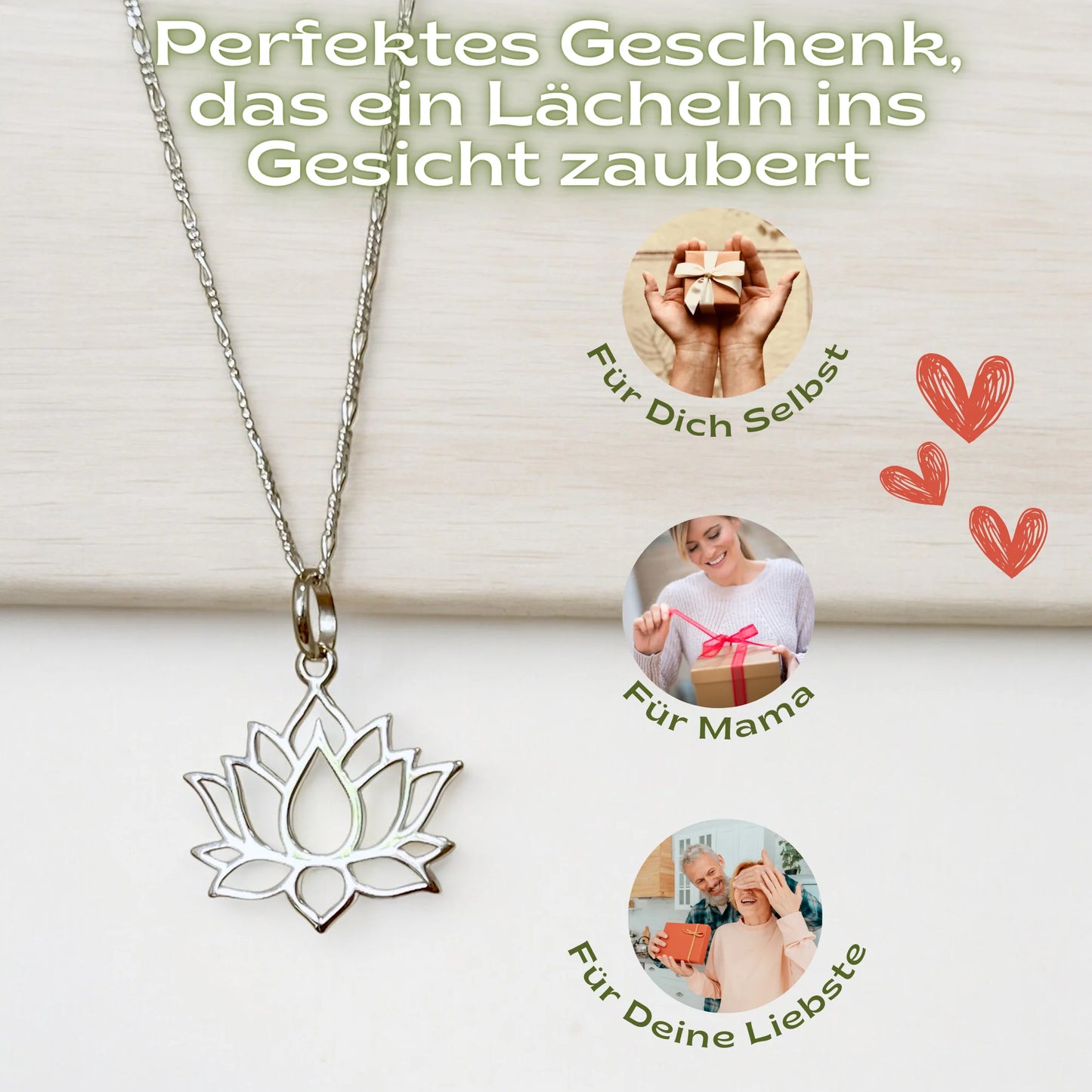 925er Silberkette mit Lotus Anhänger MadamLili, handgefertigt in Deutschland, 50 cm Kette, 2 cm Lotus