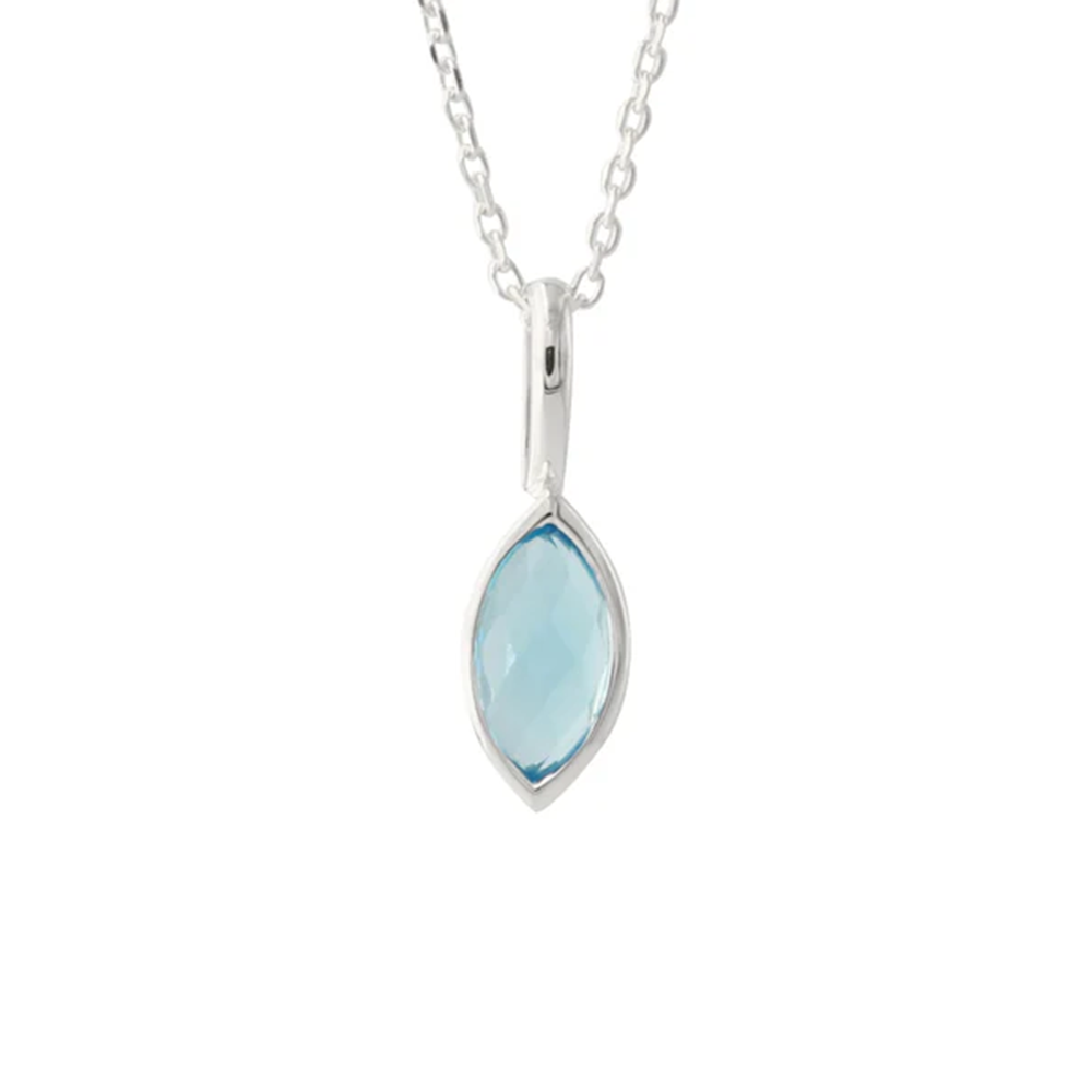 925 Silber Anhänger mit Topas, augenförmiger blauer Stein an Silberkette