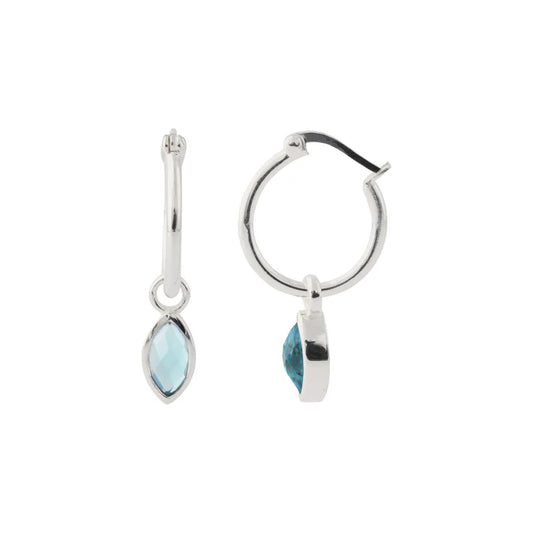 925 Silber Creolen mit Topas – augenförmiger blauer Topas in silbernen Hoop- und Drop-Ohrringen.