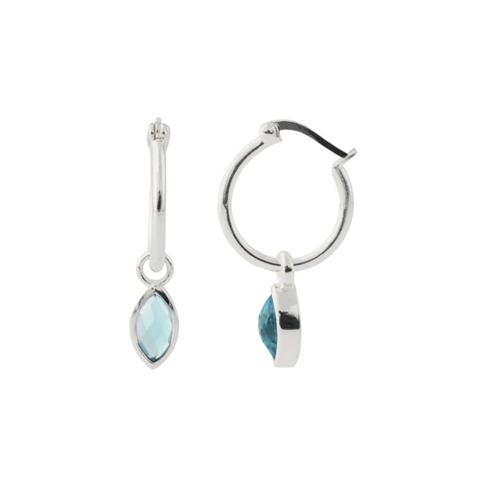 925 Silber Creolen mit Topas – blaues augenförmiges Topas-Dekor an silbernen Hoop-Ohrringen.