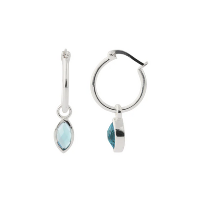 925 Silber Creolen mit Topas – blaues augenförmiges Topas-Dekor an silbernen Hoop-Ohrringen.