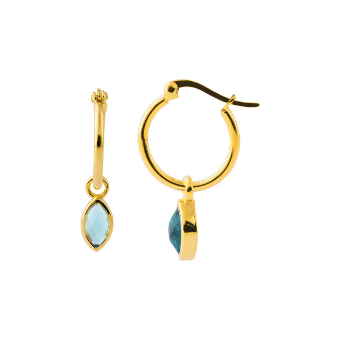 925 Silber Creolen mit Topas, 18k Goldplattiert; blauer Topas-Drop an goldenen Creolen