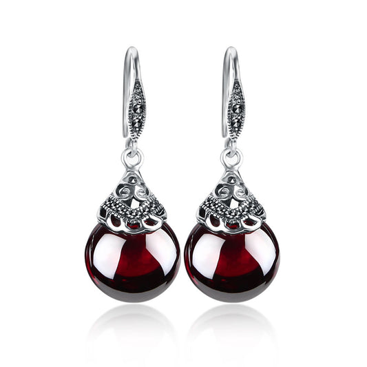 Granat-Tropfen Ohrringe aus 925 Silber für Damen, filigrane Silberschmuck-Verzierung, rote Granat-Tropfen