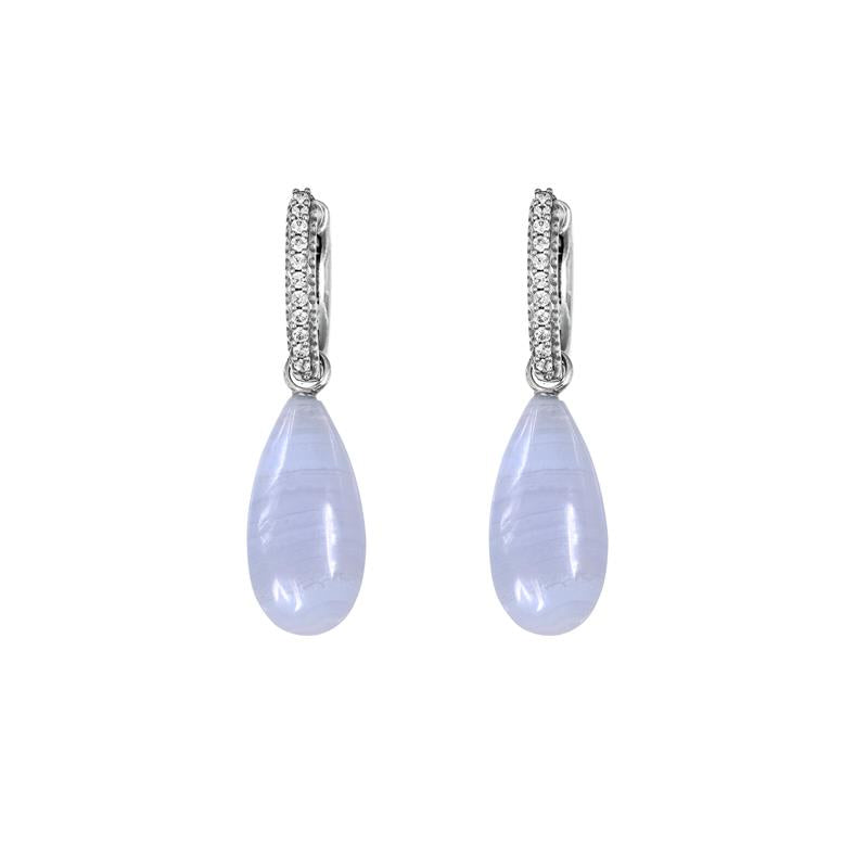 Exklusive Weißgold Creolen mit Diamanten & Chalcedon von Colpo & Zilio – italienische Goldschmiedekunst in Perfektion.