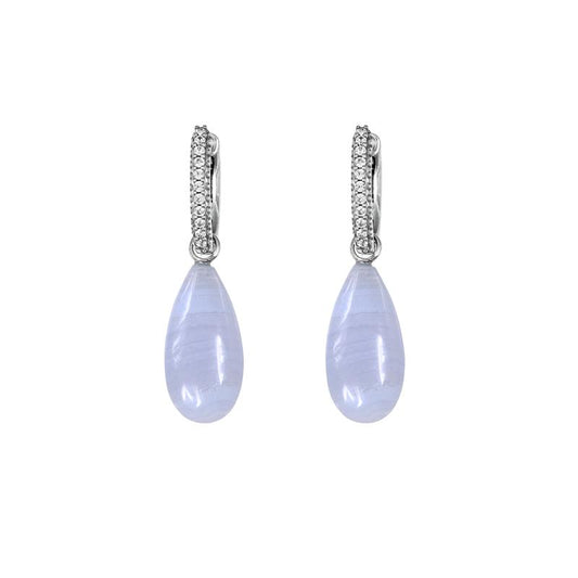 Exklusive Weißgold Creolen mit Diamanten & Chalcedon von Colpo & Zilio – italienische Goldschmiedekunst in Perfektion.