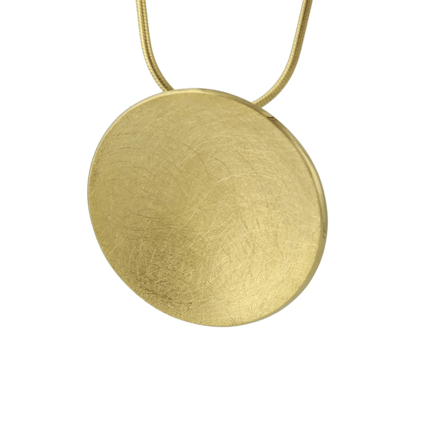 Silberanhänger Solaro – Campur, 18ct vergoldet: runder, flacher Anhänger mit weicher Wölbung und mattierter Oberfläche.