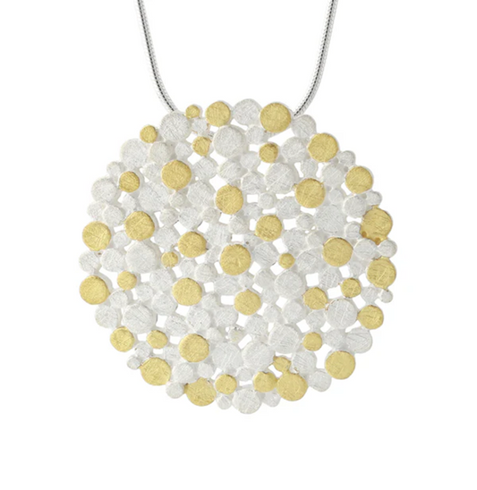 Anhänger Constella 40 mm aus Silber 925 mit Gelbgold-Veredelung; Kreis aus unterschiedlich großen Plättchen