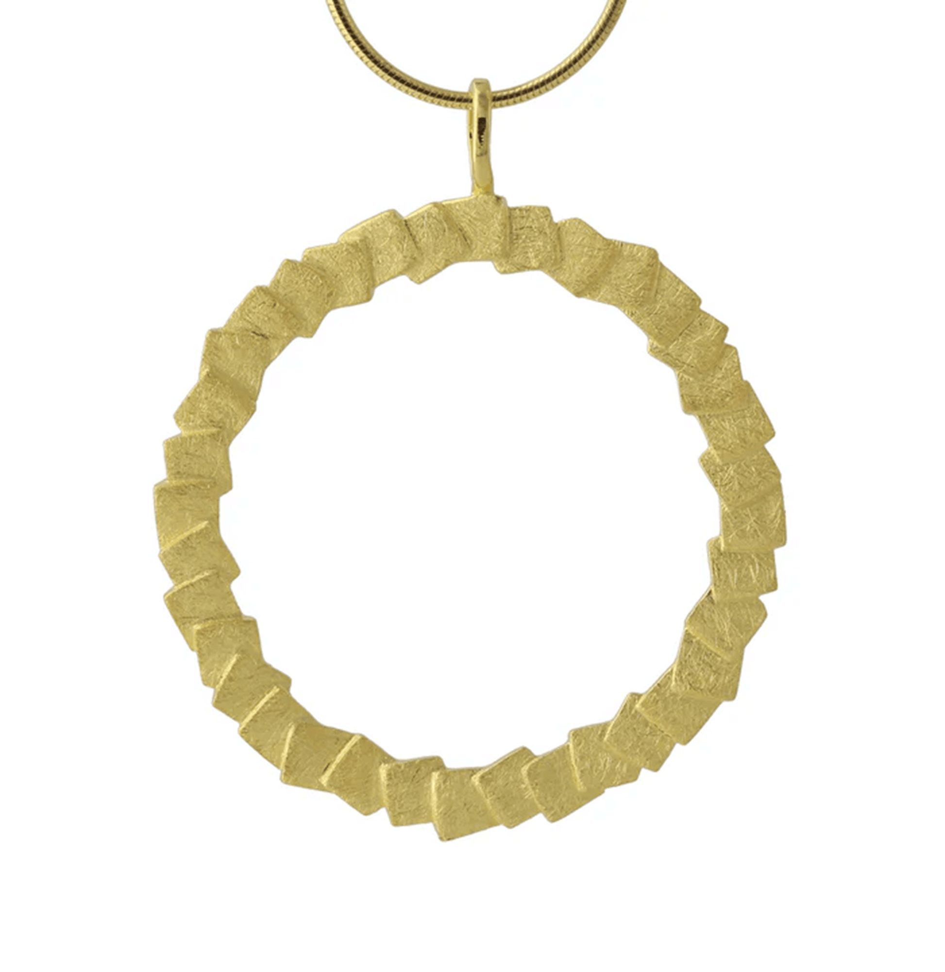 Scala Ringanhänger aus 18ct vergoldetem Silber; organisch strukturierte, blockartige Rondellform mit Aufhängung