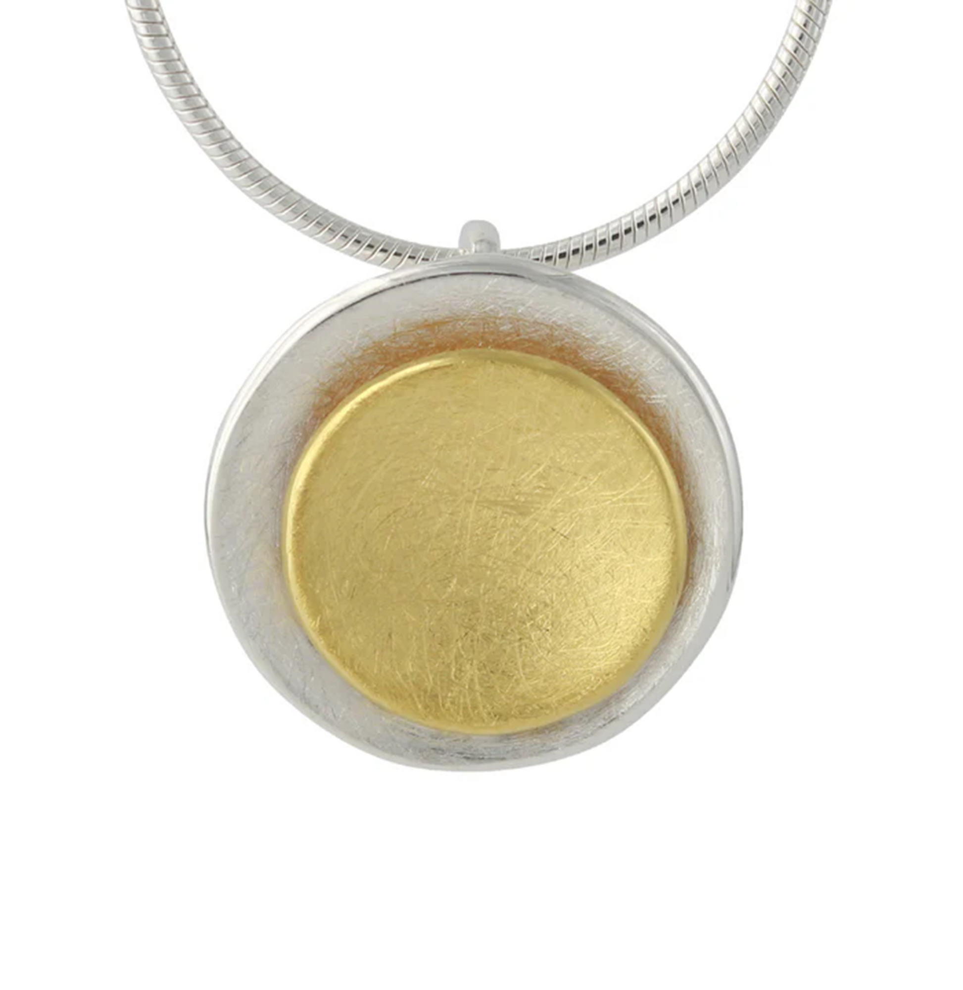 Silberanhänger Solea Argento mit mattierter Silberoberfläche und goldener 18ct‑Mittelplatte, bicolor-Design.