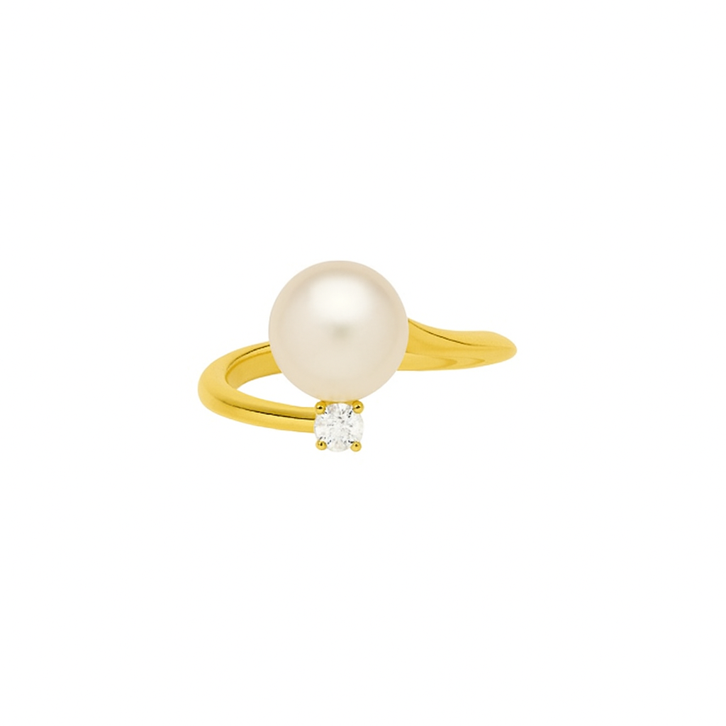 Eleganter Ring mit Perle und Diamant 0,10 ct., gefertigt aus edlem Gold für besondere Momente.