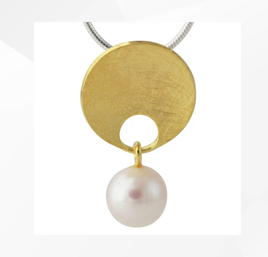 Schmuck Set Aurea Perla – vergoldetes Silberscheibenpendant mit Loch und Süßwasserperle