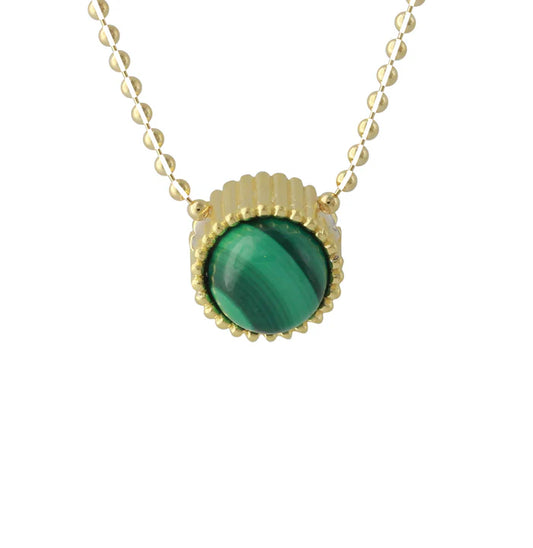 Silberanhänger mit Malachit, 8 mm, 18ct vergoldet, grün gemaserter Stein in goldener Fassung an Kette