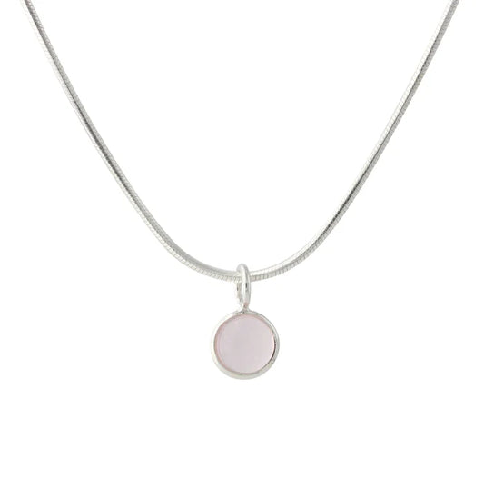 Silberanhänger mit Rosenquarz (6 mm) rund in Silberfassung an silberner Kette, Campur, 925 Sterling Silber