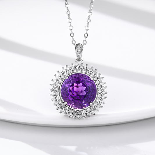 Amethyst-Halskette mit Zirkonia-Diamanten aus Sterlingsilber - Perla d'Oro #