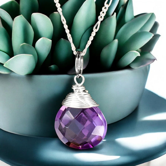 Silber Kette mit Amethyst Tropfen Anhänger – MadamLili, handgefertigt in Deutschland, 50 cm