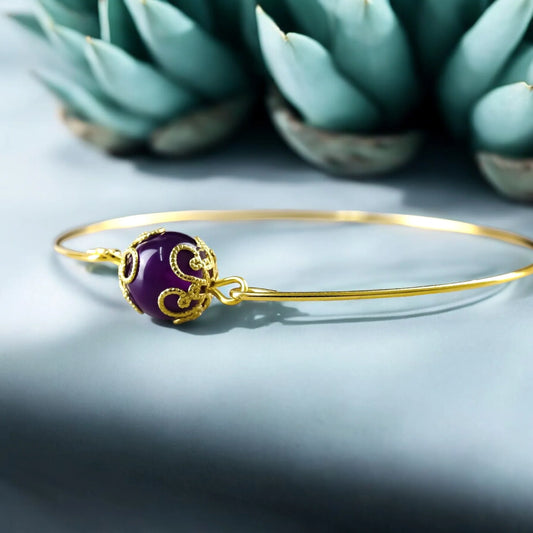 Vergoldeter Armreif mit Amethyst-Edelstein - Perla d'Oro