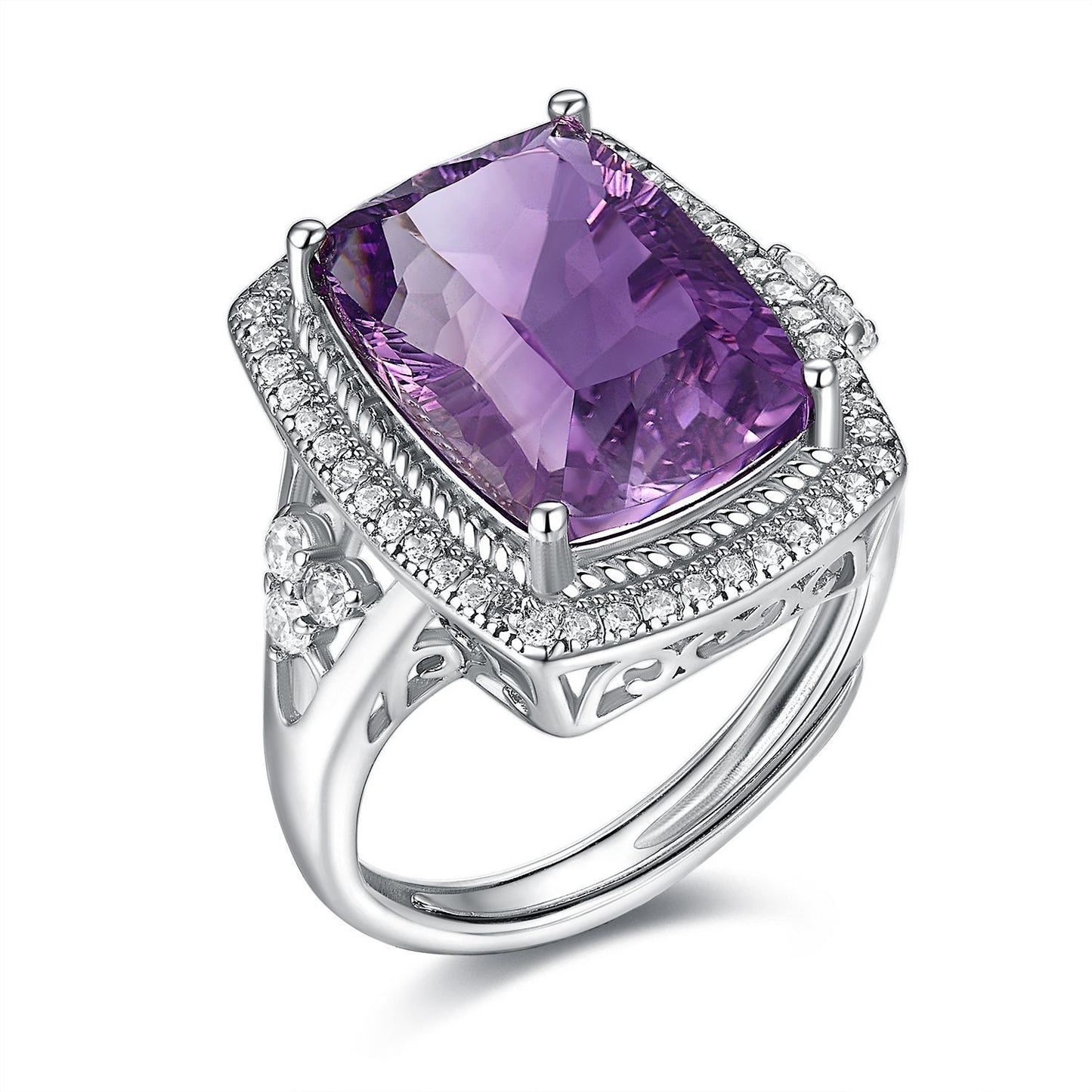 Amethystring aus Silber mit modernem Millennium Schliff