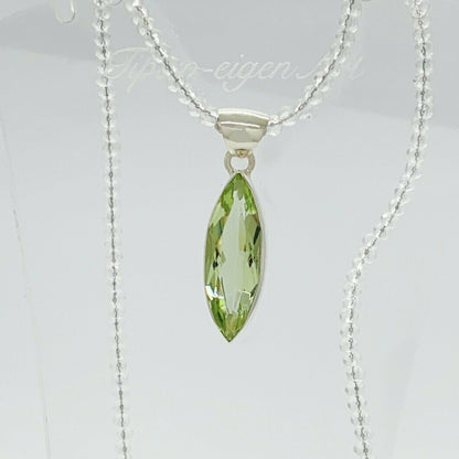 Anhänger Obsidian lichtgrün Navette – 1 x 3 cm, marquise-förmiger Stein in Silberfassung