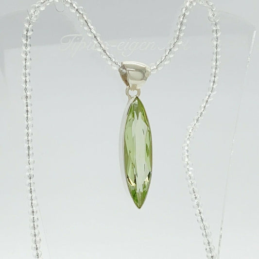 Anhänger Obsidian lichtgrün Navette – 1×4 cm an silberner Kette, marquise-Form