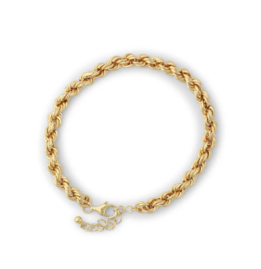 Seilarmband aus 925 Sterling Silber, 18ct vergoldet, 4,5 mm Breite, Campur, mit Verlängerungskette