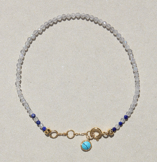 Vergoldetes Silberarmband mit Labradorit, Lapis & Türkis, handgefertigt in Deutschland, türkisfarbener Anhänger