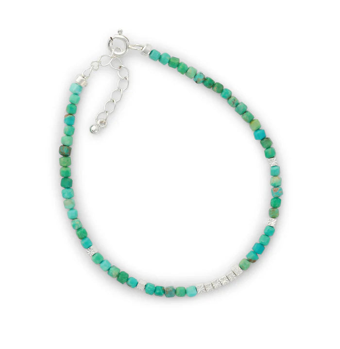 Silberarmband mit Türkis-Edelsteinen, 2,5 mm Perlen, 925 Sterling Silber – zartes Schmuckstück.