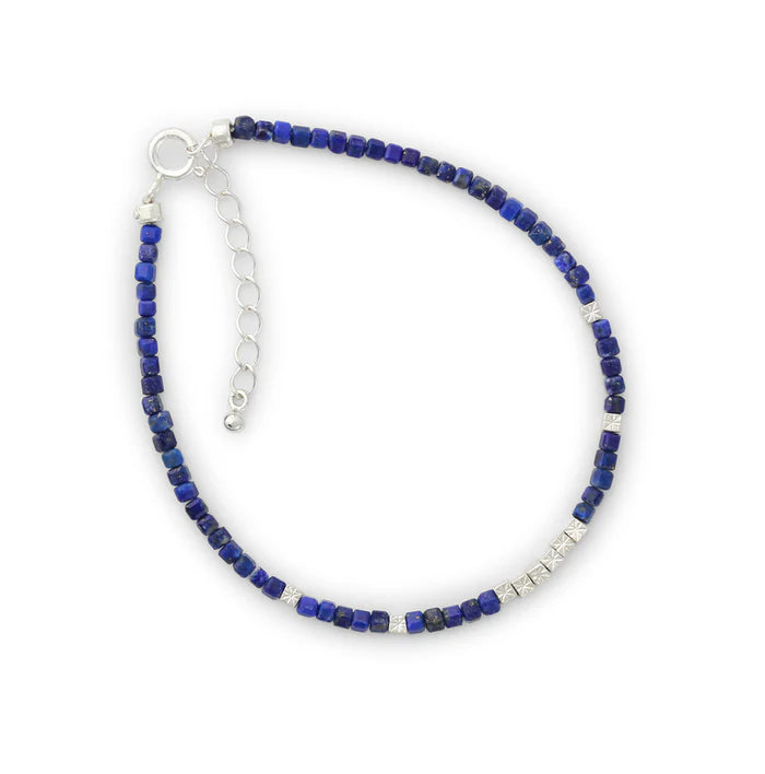 Silberarmband mit Lapis Lazuli (2,5 mm), 925 Sterling Silber, verstellbarer Verschluss