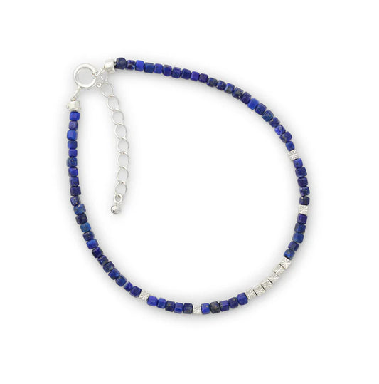 Silberarmband mit Lapis Lazuli (2,5 mm), 925 Sterling Silber, verstellbarer Verschluss